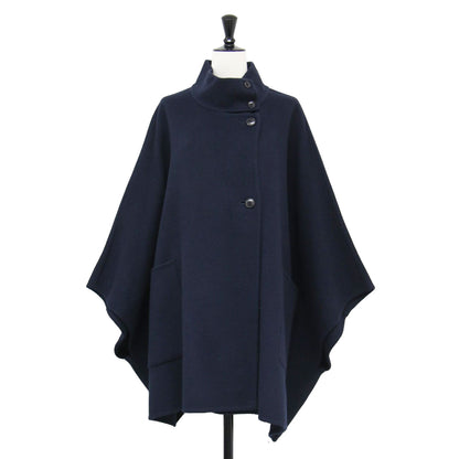 23秋冬 スタンドカラー ダブルフェイス ポンチョ / コート 長袖 ワイドシルエット ウール