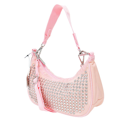 スタッズ ワンハンドル バッグ SM CONV HOBO W STONES / ミニ ショルダーバッグ クロスボディ 肩掛け 三日月型 ビジュー 2WAY ナイロン