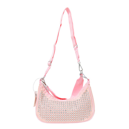 スタッズ ワンハンドル バッグ SM CONV HOBO W STONES / ミニ ショルダーバッグ クロスボディ 肩掛け 三日月型 ビジュー 2WAY ナイロン