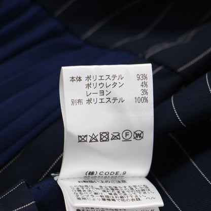 プリーツ コンビ チュニック ブラウス / 長袖 ハイネック ベルスリーブ Aライン ストライプ