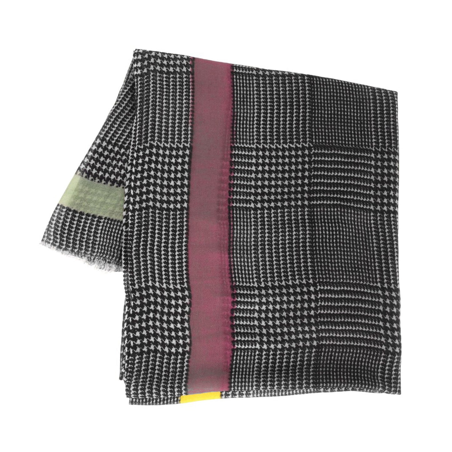 グレンチェック ウール スカーフ / Fluo wool scarf ストール 大判 配色 ライン フリンジ