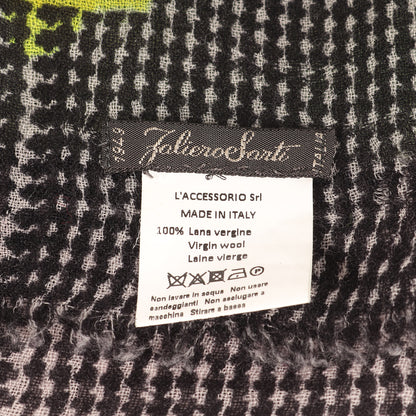 グレンチェック ウール スカーフ / Fluo wool scarf ストール 大判 配色 ライン フリンジ