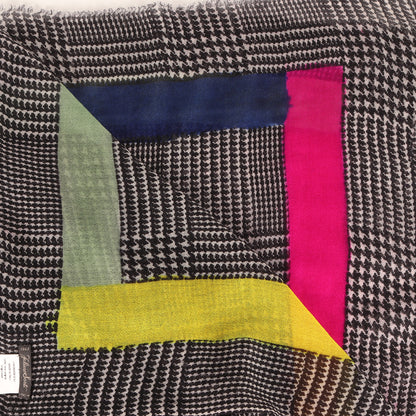 グレンチェック ウール スカーフ / Fluo wool scarf ストール 大判 配色 ライン フリンジ