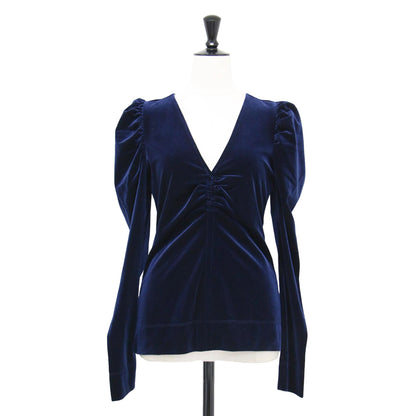23秋冬 ベルベット ジャージー ブラウス / Velvet Jersey Blouse カットソー Vネック 長袖 ギャザースリーブ