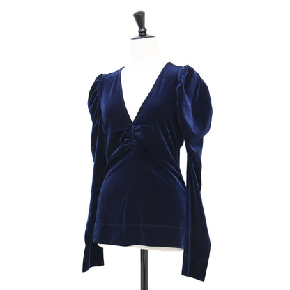 23秋冬 ベルベット ジャージー ブラウス / Velvet Jersey Blouse カットソー Vネック 長袖 ギャザースリーブ