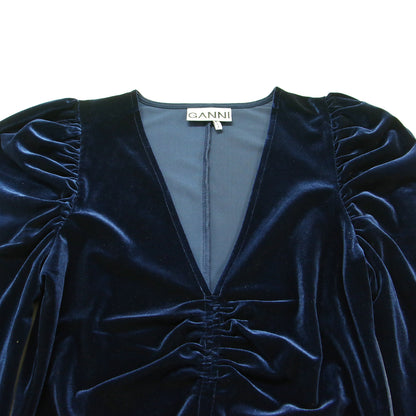 23秋冬 ベルベット ジャージー ブラウス / Velvet Jersey Blouse カットソー Vネック 長袖 ギャザースリーブ