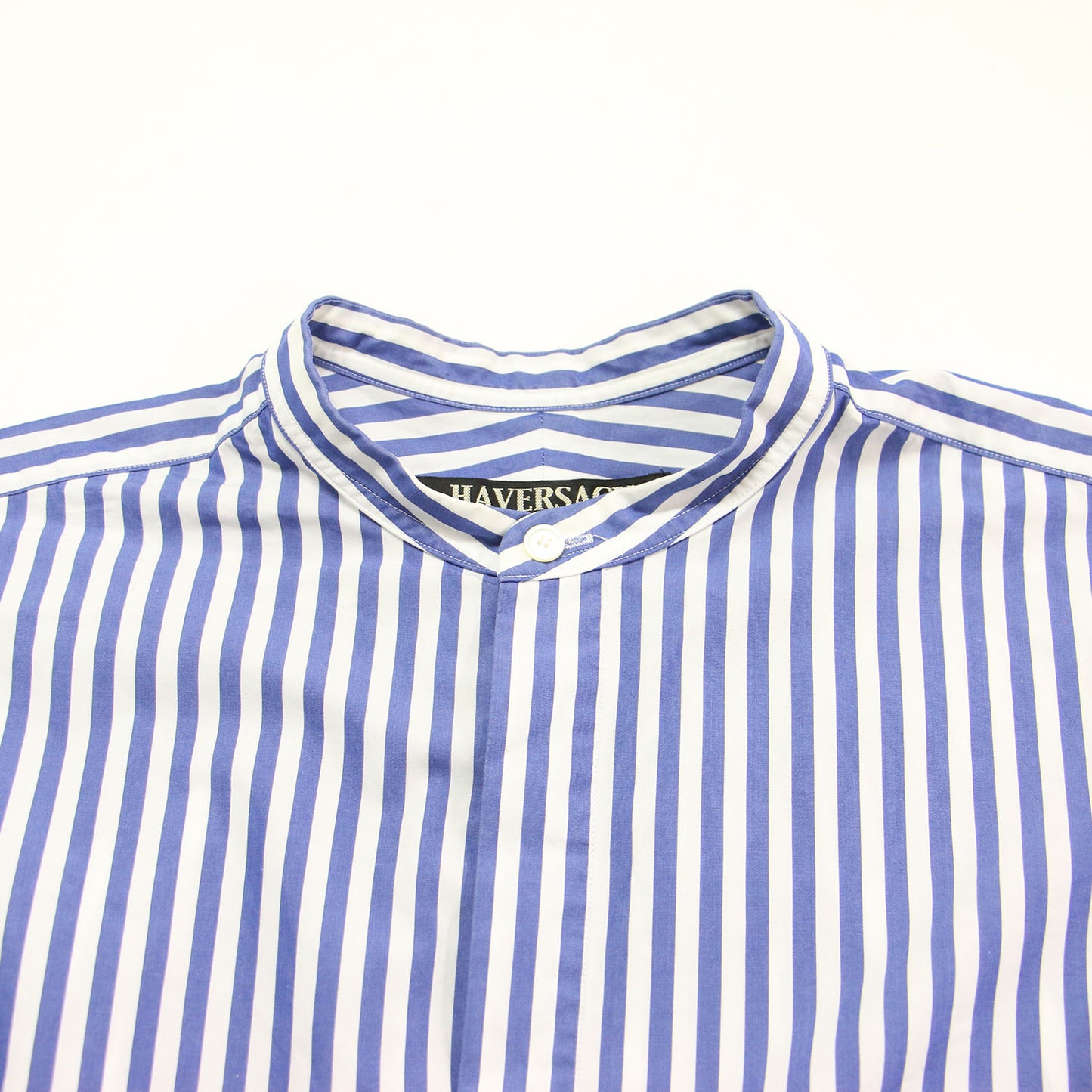 ストライプ ギャザースリーブ シャツ / Stripe Gathered Sleeve Shirt ブラウス 半袖 バンドカラー コットン