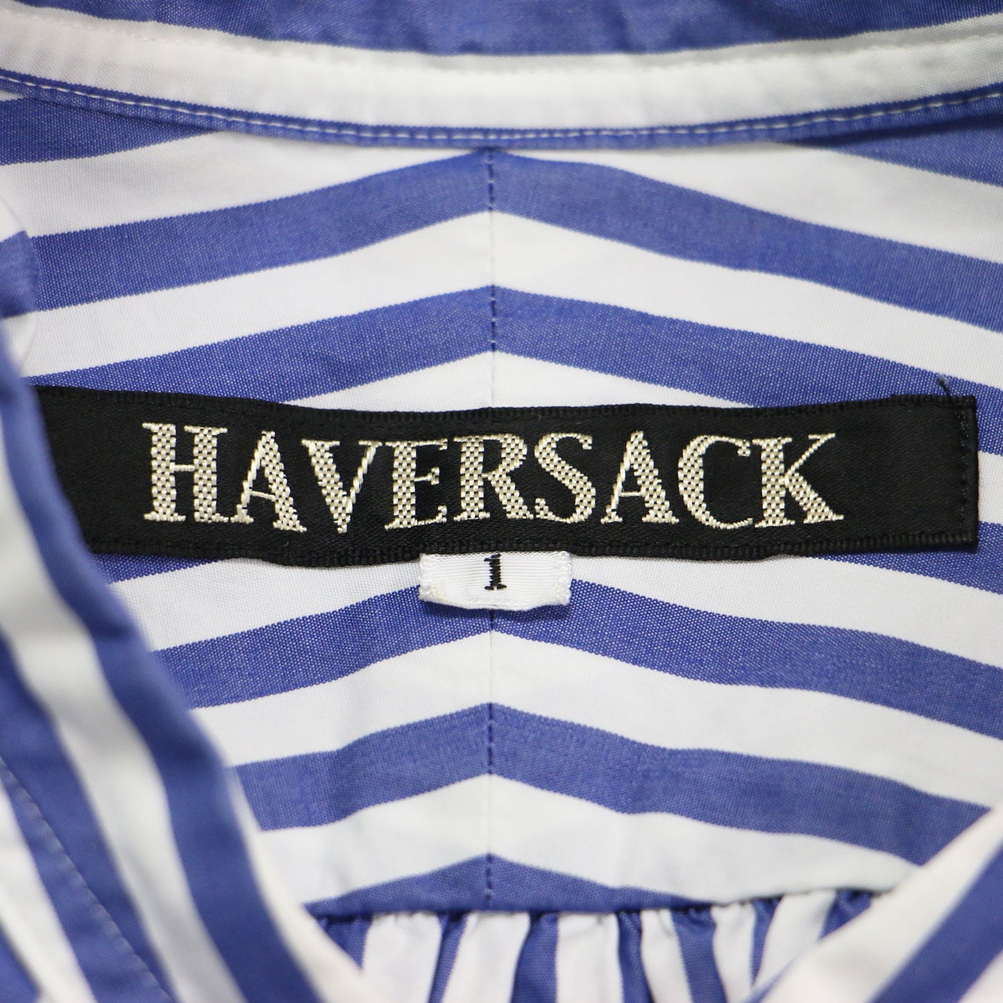 ストライプ ギャザースリーブ シャツ / Stripe Gathered Sleeve Shirt ブラウス 半袖 バンドカラー コットン