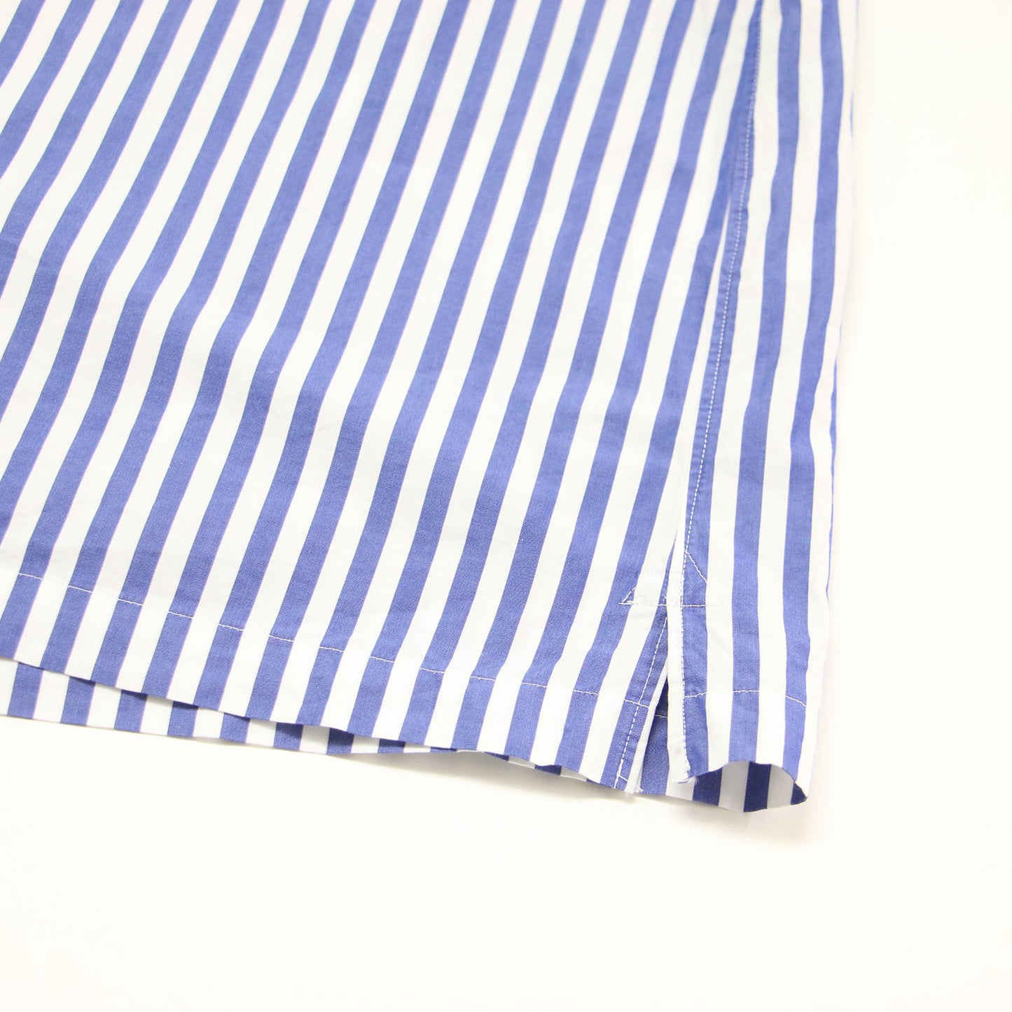 ストライプ ギャザースリーブ シャツ / Stripe Gathered Sleeve Shirt ブラウス 半袖 バンドカラー コットン