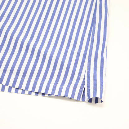 ストライプ ギャザースリーブ シャツ / Stripe Gathered Sleeve Shirt ブラウス 半袖 バンドカラー コットン