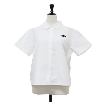 24春夏 スラブ ポプリン シャツ / ブラウス 半袖 丸襟 レース 刺繍 コットン リネン