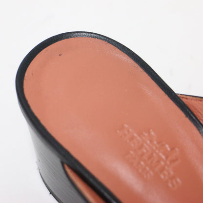 アルマ フリンジ サンダル / ALMA ミュール オープントゥ キャンキーヒール Hロゴ レザー