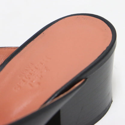 アルマ フリンジ サンダル / ALMA ミュール オープントゥ キャンキーヒール Hロゴ レザー