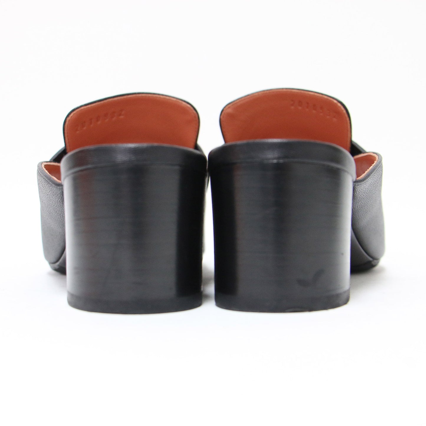 アルマ フリンジ サンダル / ALMA ミュール オープントゥ キャンキーヒール Hロゴ レザー