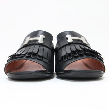 アルマ フリンジ サンダル / ALMA ミュール オープントゥ キャンキーヒール Hロゴ レザー