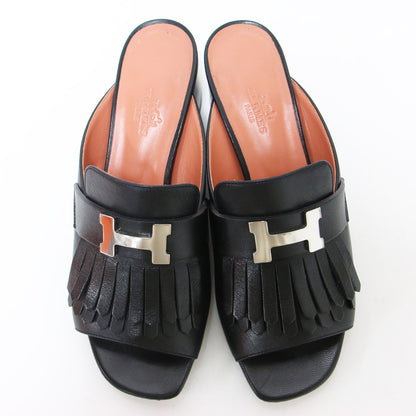 アルマ フリンジ サンダル / ALMA ミュール オープントゥ キャンキーヒール Hロゴ レザー