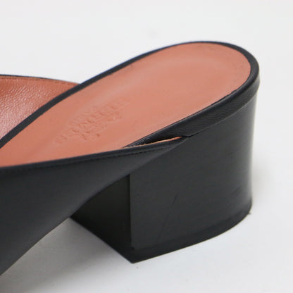 アルマ フリンジ サンダル / ALMA ミュール オープントゥ キャンキーヒール Hロゴ レザー