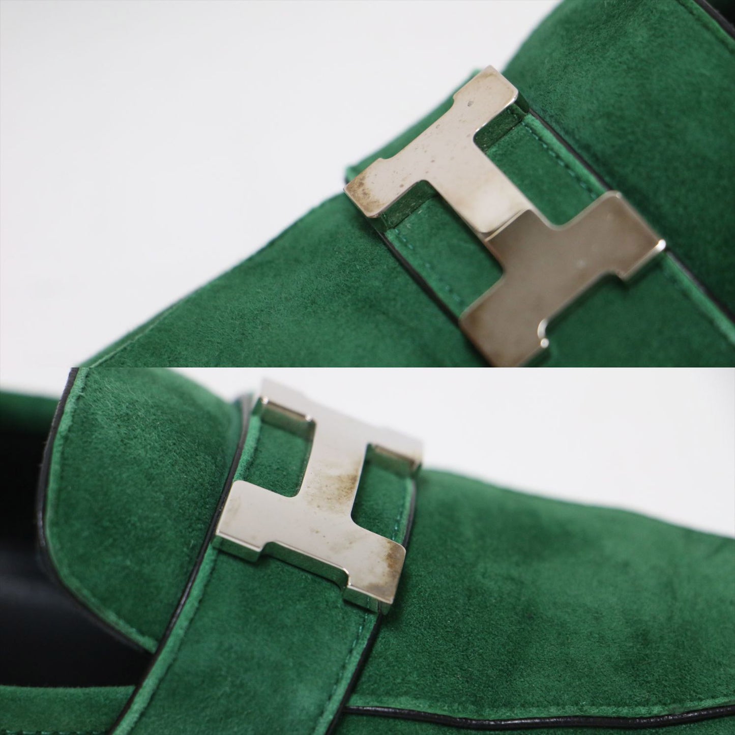 モカシン パリ スエード ローファー / シューズ スリッポン フラット Hロゴ レザー