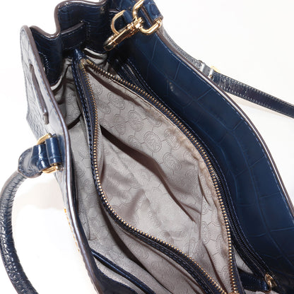 型押し レザー ハンドバッグ / DILLON トートバッグ ショルダー 2WAY メタルロゴ チャーム付き