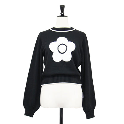 × MARY QUANT 23秋冬 ジャガード ニット / プルオーバー ショート丈 クルーネック 長袖 フラワーモチーフ ウール
