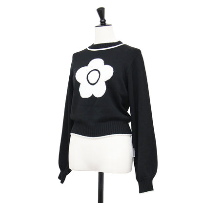 × MARY QUANT 23秋冬 ジャガード ニット / プルオーバー ショート丈 クルーネック 長袖 フラワーモチーフ ウール