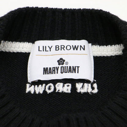 × MARY QUANT 23秋冬 ジャガード ニット / プルオーバー ショート丈 クルーネック 長袖 フラワーモチーフ ウール