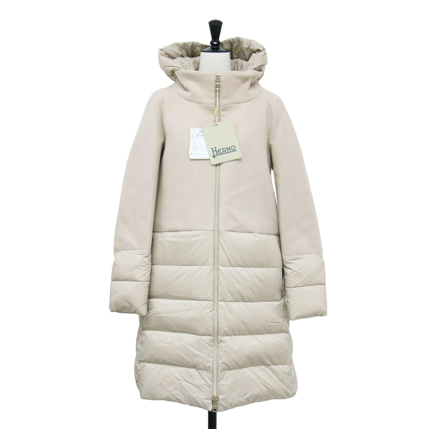 22秋冬 ウール ナイロン コンビ Aライン ダウン コート / ロング丈 スタンドカラー フード付き 切替