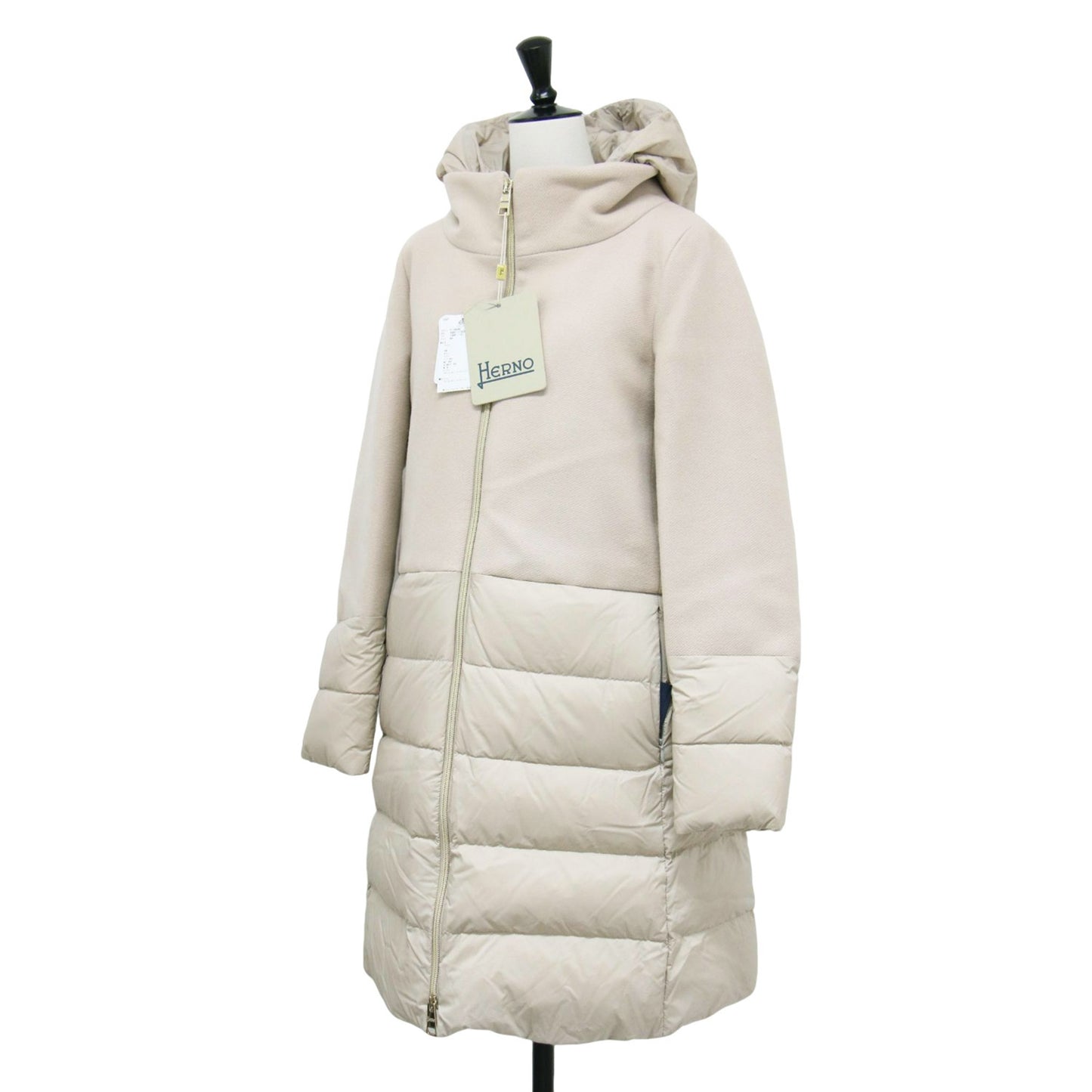 22秋冬 ウール ナイロン コンビ Aライン ダウン コート / ロング丈 スタンドカラー フード付き 切替