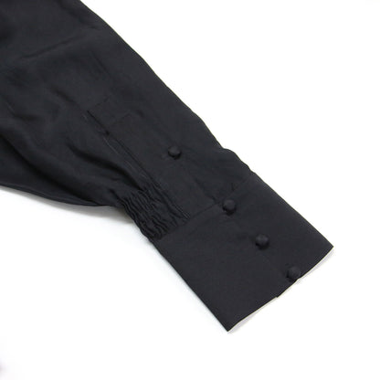 23秋冬 スモッキング刺繍 シルク ブラウス / Pihla シャツ ハイネック 長袖 ギャザー