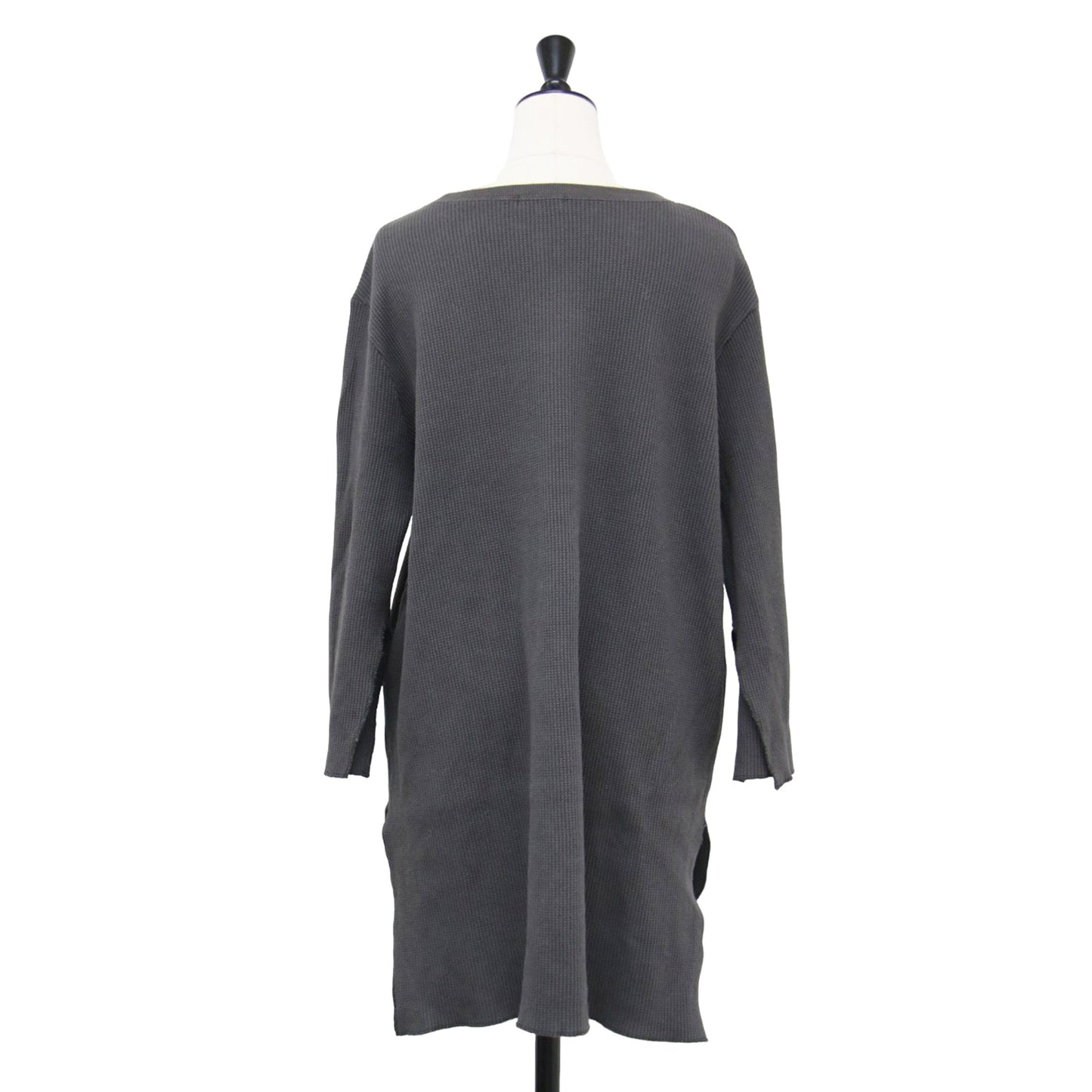 サーマル スリーブカット トップス / Tシャツ ロング丈 長袖 クルーネック ワッフル生地 コットン