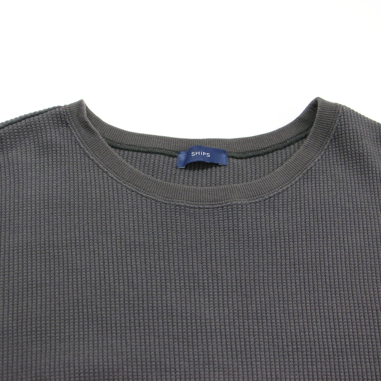 サーマル スリーブカット トップス / Tシャツ ロング丈 長袖 クルーネック ワッフル生地 コットン