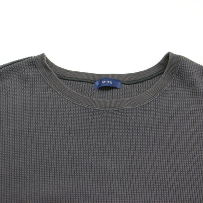 サーマル スリーブカット トップス / Tシャツ ロング丈 長袖 クルーネック ワッフル生地 コットン