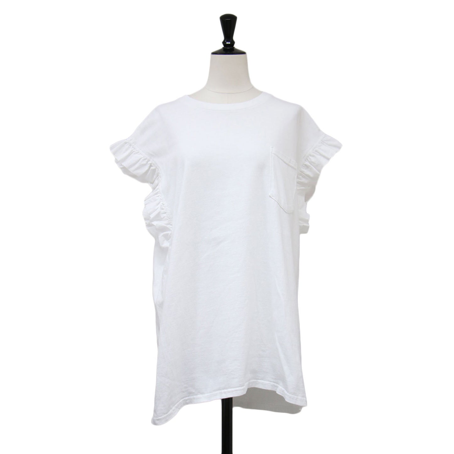 24春夏 フリルスリーブ Tシャツ / カットソー ノースリーブ ポケット コットン