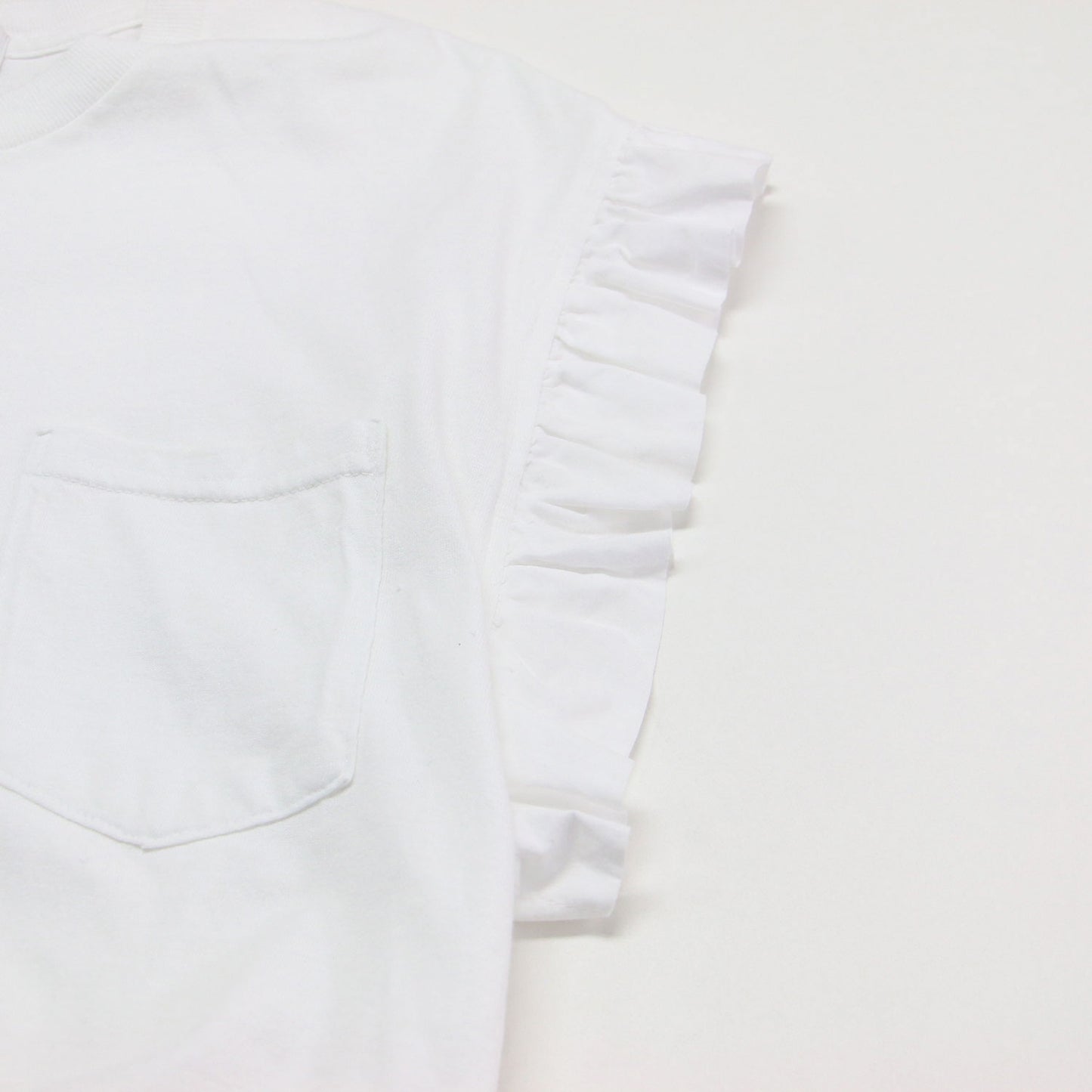 24春夏 フリルスリーブ Tシャツ / カットソー ノースリーブ ポケット コットン