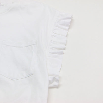 24春夏 フリルスリーブ Tシャツ / カットソー ノースリーブ ポケット コットン