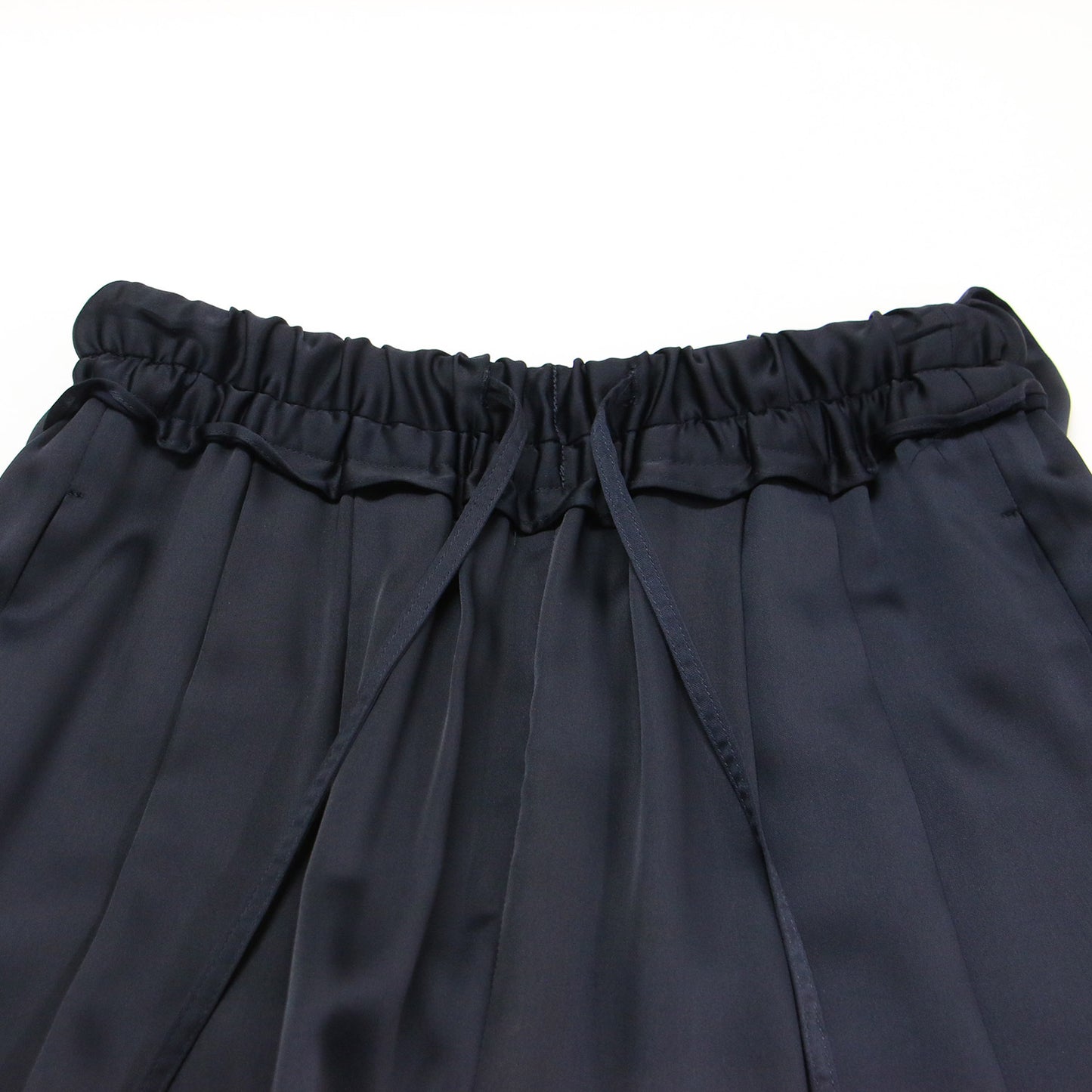 22春夏 セミマットサテン ギャザー リラックス ワイド トラウザー / イージーパンツ ウエストゴム