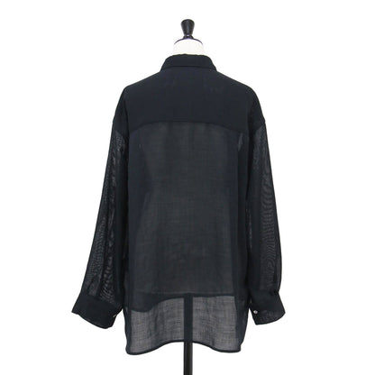 25秋冬 シアー メッシュ シャツ / レギュラーカラー 長袖 オーバーサイズ
