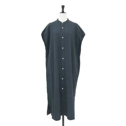 25春夏 スリーブレス ドレス / SLEEVELESS DRESS ワンピース ノースリーブ バンドカラー ワイド ストレートシルエット スリット リネン コットン