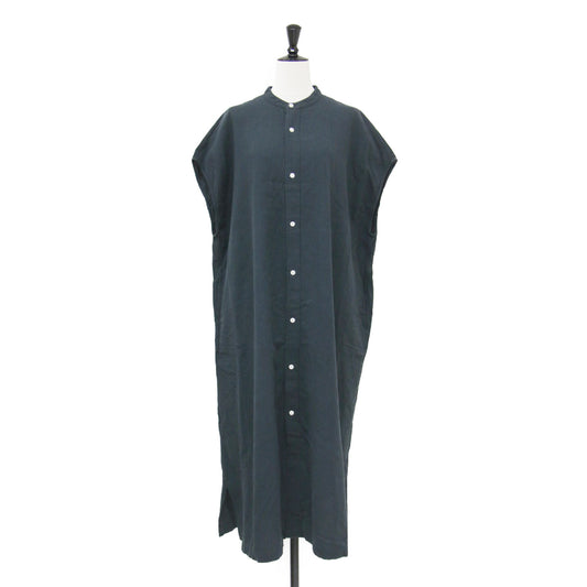 25春夏 スリーブレス ドレス / SLEEVELESS DRESS ワンピース ノースリーブ バンドカラー ワイド ストレートシルエット スリット リネン コットン