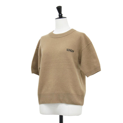 25秋冬 ロゴ ジャガード ハーフスリーブ ニット / プルオーバー 半袖 クルーネック ウール