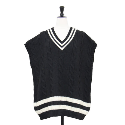 × Spick&Span 別注 21秋冬 クリケット ケーブル ニット ベスト / プルオーバー Vネック オーバーサイズ ウール