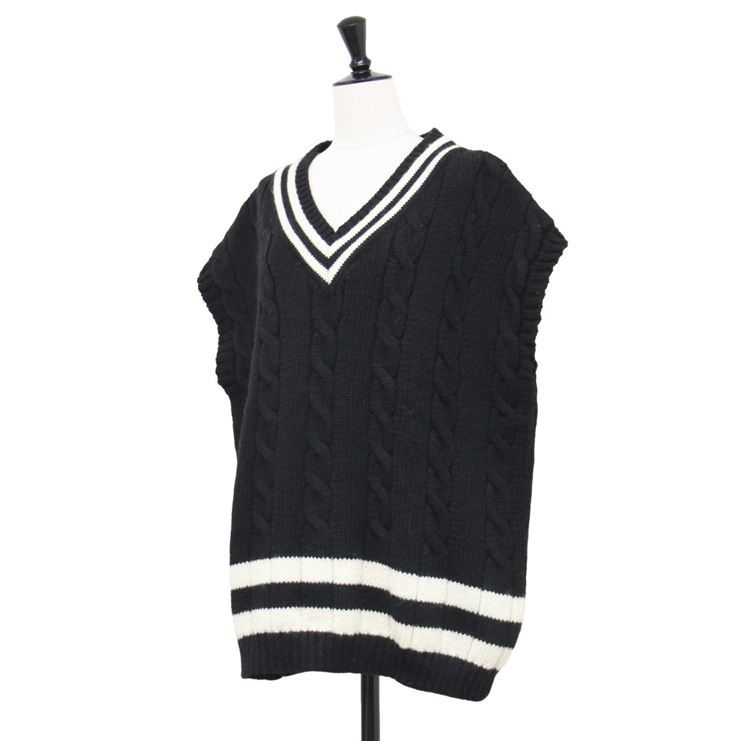 × Spick&Span 別注 21秋冬 クリケット ケーブル ニット ベスト / プルオーバー Vネック オーバーサイズ ウール
