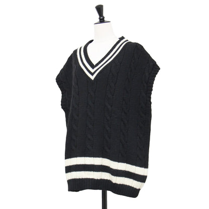 × Spick&Span 別注 21秋冬 クリケット ケーブル ニット ベスト / プルオーバー Vネック オーバーサイズ ウール