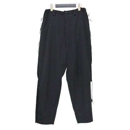 24春夏 Ys ウール ギャバジン サイドパーツ付き パンツ / WOOL GABARDINE SIDE DETAIL PANTS テーパード ウエストゴム カットオフ