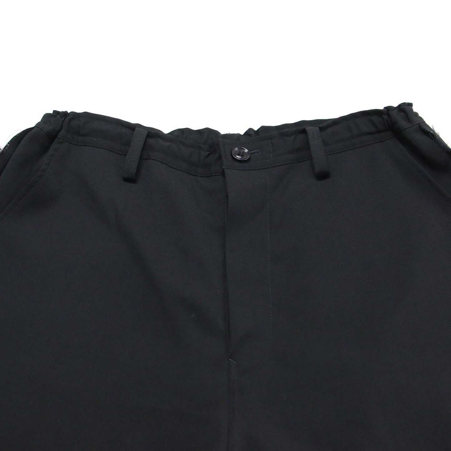 24春夏 Ys ウール ギャバジン サイドパーツ付き パンツ / WOOL GABARDINE SIDE DETAIL PANTS テーパード ウエストゴム カットオフ