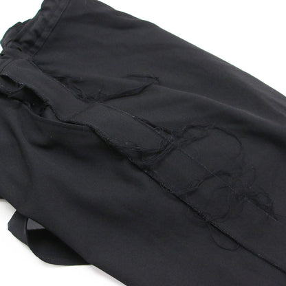 24春夏 Ys ウール ギャバジン サイドパーツ付き パンツ / WOOL GABARDINE SIDE DETAIL PANTS テーパード ウエストゴム カットオフ