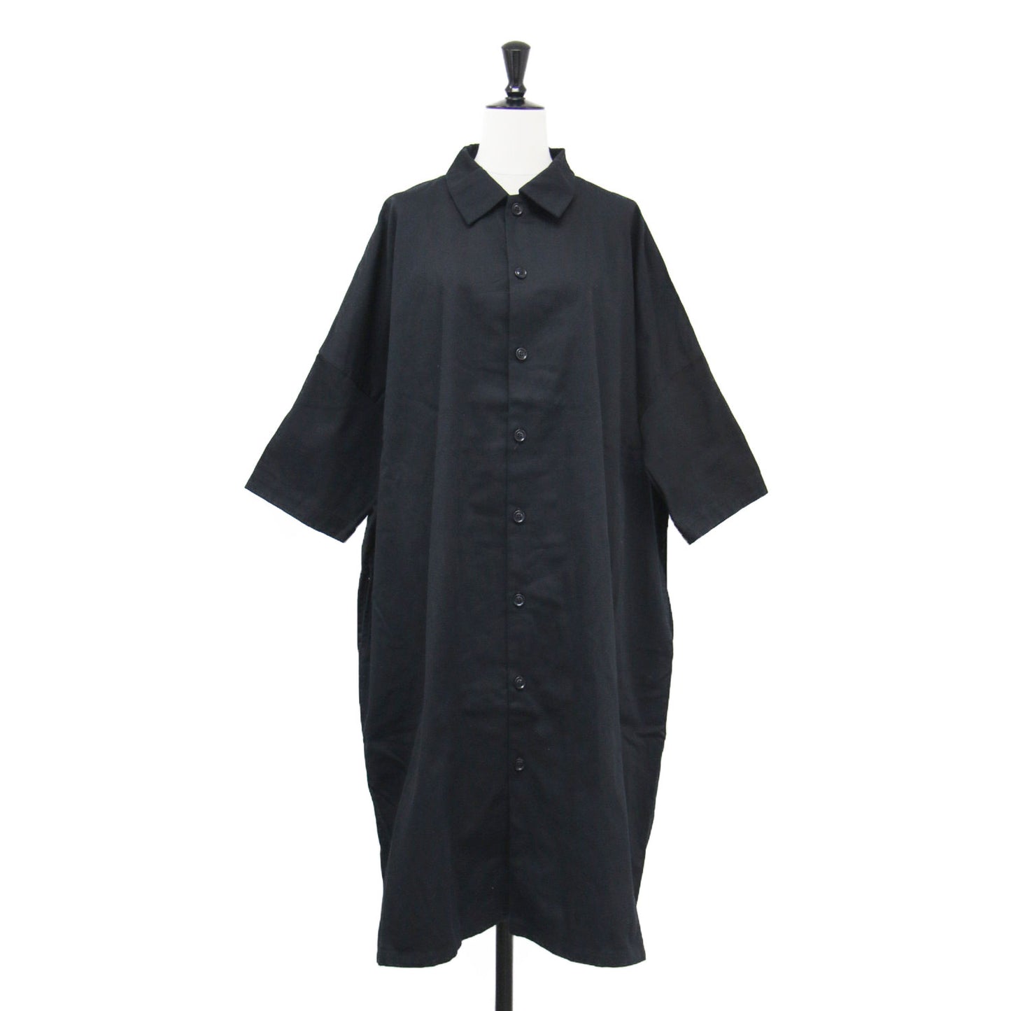 BORN PRODUCT 24秋冬 コットン ツイル ハーフスリーブ シャツワンピース / COTTON TWILL HALF SLEEVE SHIRT DRESS ミディ丈 半袖