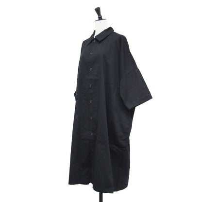 BORN PRODUCT 24秋冬 コットン ツイル ハーフスリーブ シャツワンピース / COTTON TWILL HALF SLEEVE SHIRT DRESS ミディ丈 半袖