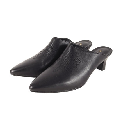 24秋冬 ウエスタン ミュール / サンダル ポインテッドトゥ ステッチ レザー