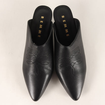 24秋冬 ウエスタン ミュール / サンダル ポインテッドトゥ ステッチ レザー